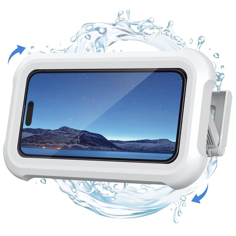 Suporte para celular à prova d'água para chuveiro com rotação de 480°, ângulo ajustável, suporte de parede para telefone para banheiro e cozinha.