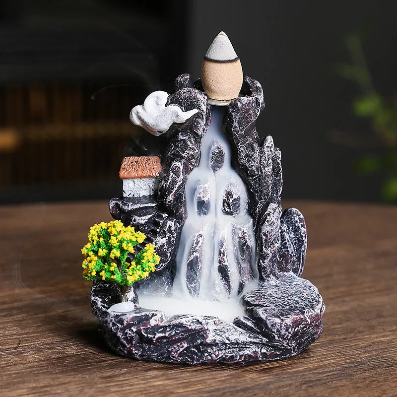 Suporte de incenso com fluxo reverso, queimador de incenso em cascata, decoração para casa, ornamento de aromaterapia, cones com fluxo reverso