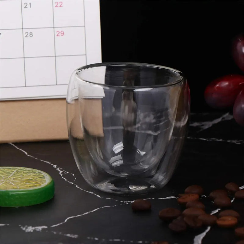 Canecas de café de vidro de parede dupla transparente borossilicato com 6 peças, conjunto de copos de camada isolada para bar, chá, leite, suco, água, café expresso com 5 tamanhos